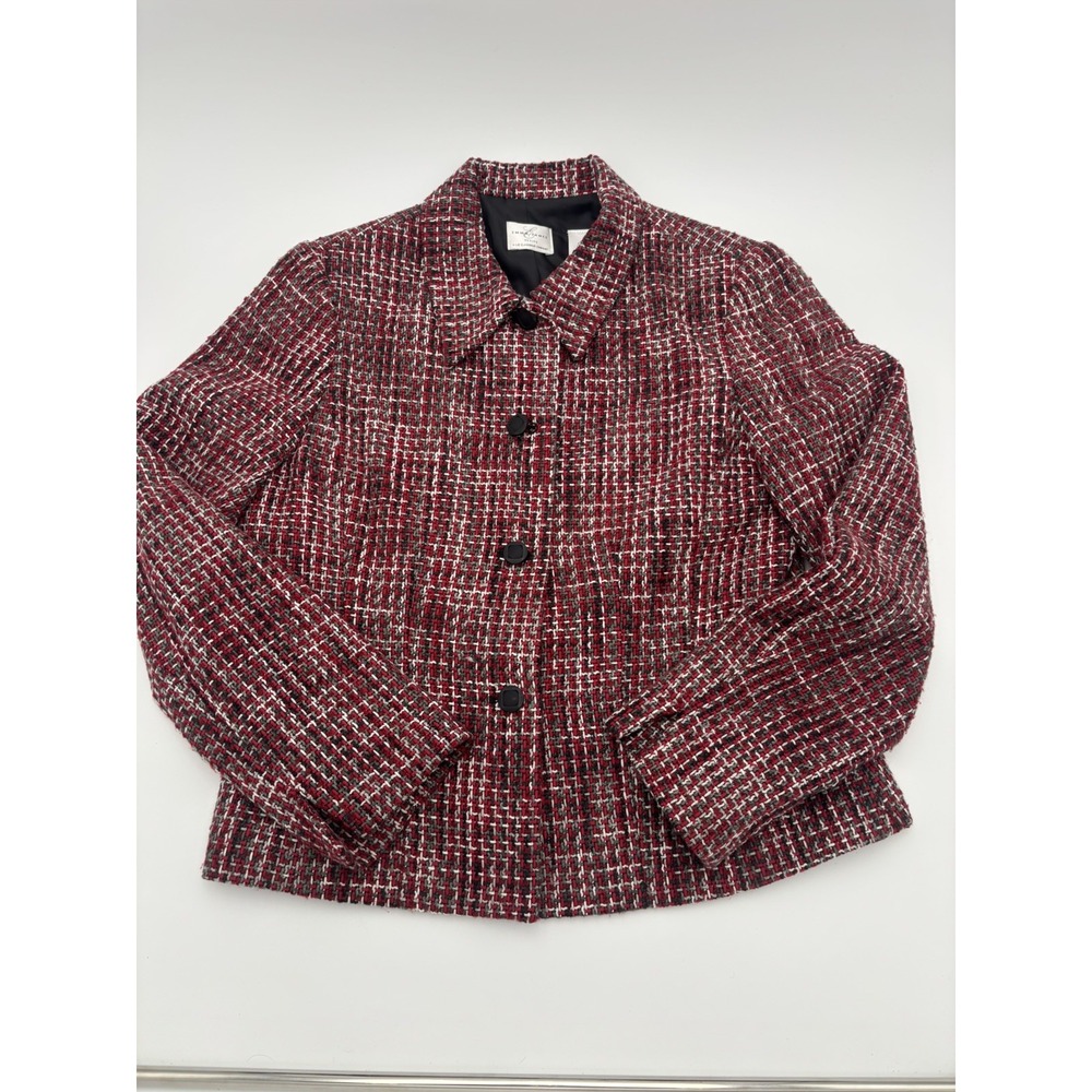 Emma James Liz Claiborne Womens Plaid Knit Jacket Red Black Dark Academia